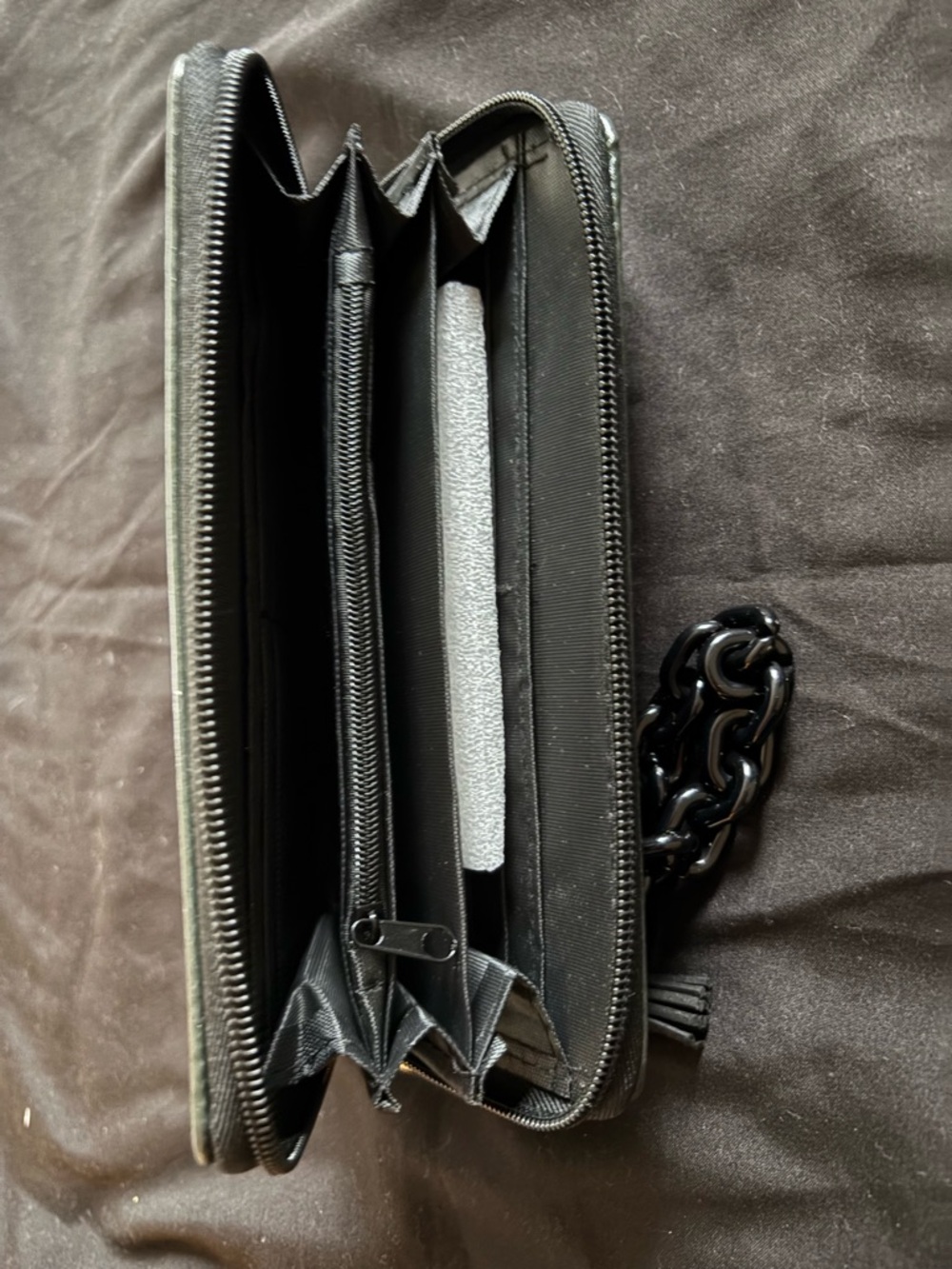Black Zip-Around Wallet with Chain Wristlet